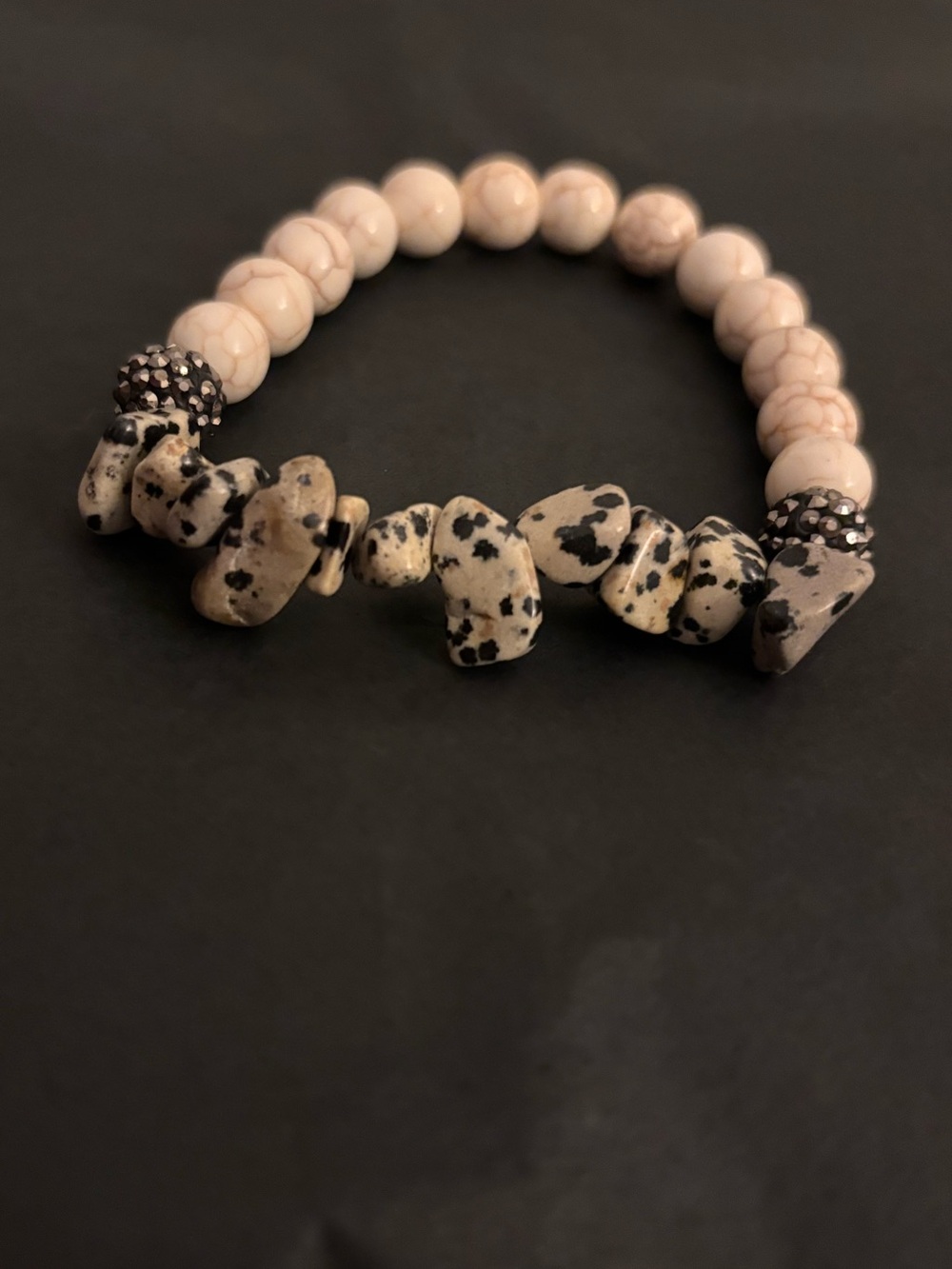 Blush and Dalmatian Jasper Stretch Bracelet
